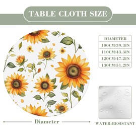 AYTTBIS Sunflower Watercolor Round Fitted Tablecloth with Elastic,Waterproof Oil Proof Table Cover,36-44 Round Spring Fitted Tablecloth for Tables Dinner, Outdoor, Picnic
