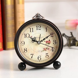 SWHONG Rural Mantle Clock Metal Clock Home Decoration Mantle clock Retro Table Clock Black