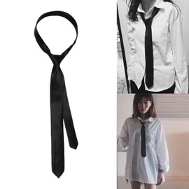 SUCHUANGUANG Women's Skinny Scarf Long Necktie JK Uniform Tie Skinny Tie Solid Color Plain Formal Black Ties