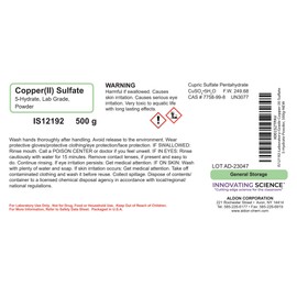 ALDON Innovating Science Copper (II) Sulfate 5-Hydrate Powder, 500g - Laboratory-Grade - The Curated Chemical Collection