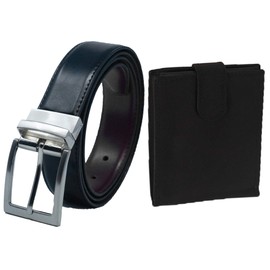 Ashford Ridge Mens Reversible Real Leather Belt and Wallet Gift Set - Black Large