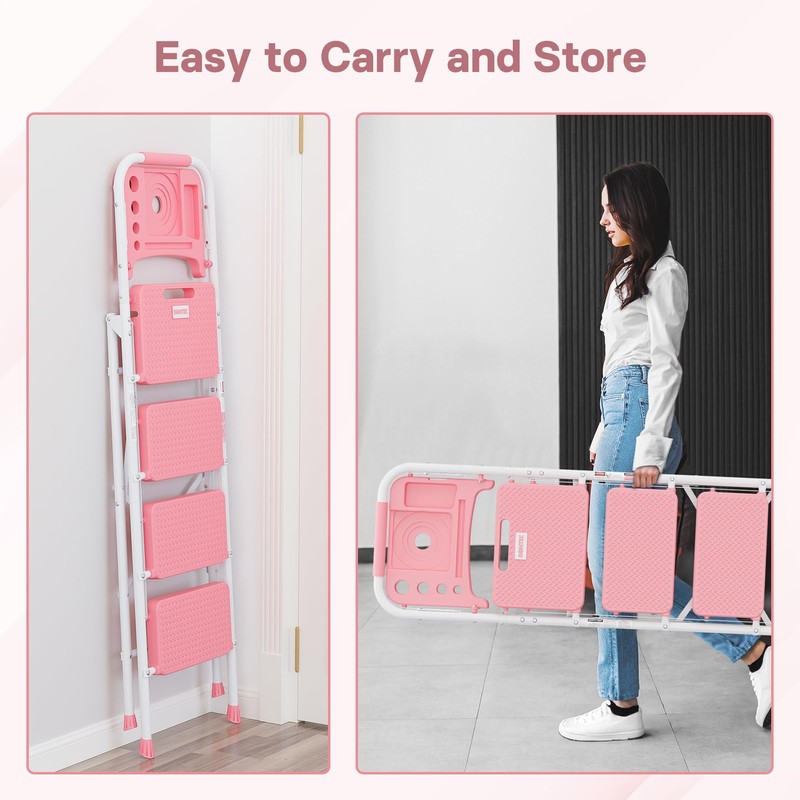 BONTEC 4-Step Ladder, 400lbs Max Load, Folding Step Stool with