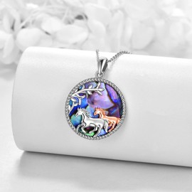 YFN Horse Necklace Sterling Silver Abalone Shell Horse Pendant Necklace Equestrian Jewelry Gifts for Women Horse Lovers