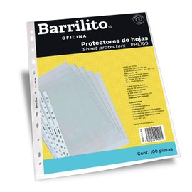 Barrilito Protector de Hojas ligero, Tamaño Carta, Antiestático. Bolsa c/100 pzas. PHL100