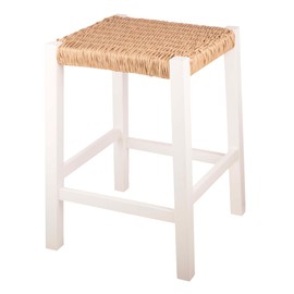 Alaterre Furniture Bar Stool with Handcrafted Woven Rope Seat - Newport Collection 24in Counter Height Stool for Kitchen, Bar or Dining Room - Wood Barstools (White)