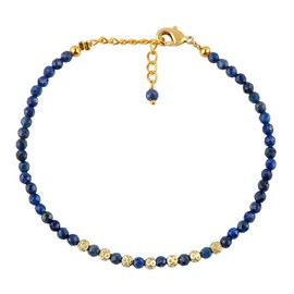 TGH Natural Lapis Lazuli Beads Bracelet Micro Faceted 3-3.5 Beads Gemstones Jewelry For Her, Birthstone, Gold Plated Chain 8 inch, Valentine Day Gift (Lapis Lazuli)