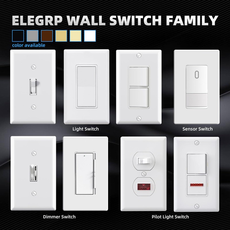 ELEGRP Single Pole Decors Light Switch with Screwless Plate, 15A