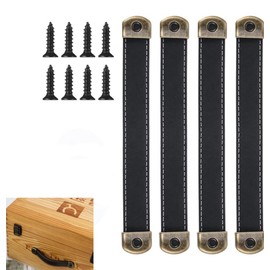 Leather Drawer Pulls, 4PCS Drawer Pull Leather Handle for Briefcase, Suitcase, Wardrobe, and Cabinet (Black)