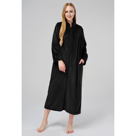 SIORO Women Zipper Robe Long Sleeves Loungewear Dress Full Length Sleepwear Fleece Housecoat Nightgown Long Bathrobe S-XL