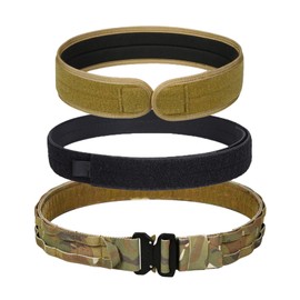 ULIONTAC 3-Layer Tactical Belt 1.75 Inch - Padded Molle System with Quick Release for Men 1000D Nylon Webbing Alloy Buckle Utility (CP,L)