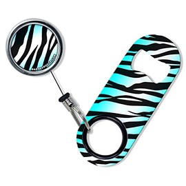 BarConic Mini Bottle Opener with Retractable Reel - Teal Zebra