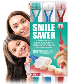 SMILE SAVER 360° 3-Sided Toothbrush | 3PK | Deep Clean + Gentle Gum Massage + Tongue Cleaner | Everyone can Easily Brush Better Adults Children Braces Travel | Gift of Healthy Smiles Made in The USA