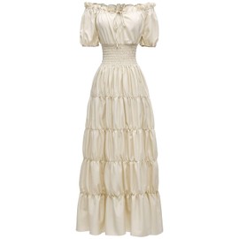 Abaowedding Renaissance Women Medieval Chemise Dress Pirate Peasant Top Irish Under Dress (Beige XL)