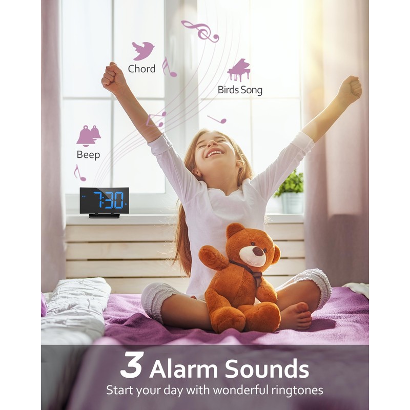 GOLOZA Digital Alarm Clock for Bedrooms, Modern Curved Design, Conspicuous