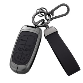 Qunzes Key Fob Cover with Heavy-duty Keychain for Grand Cherokee Renegade Dodge Durango, Black, Small