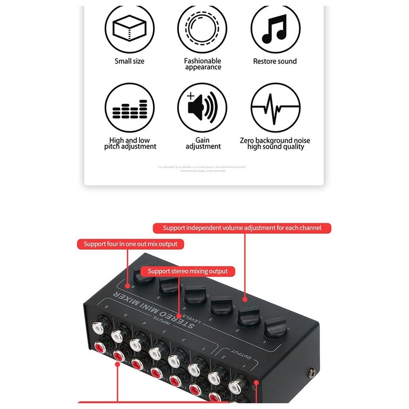 Daiilg 4 Channels Passive Stereo Mixer Mini Audio Mixer Portable