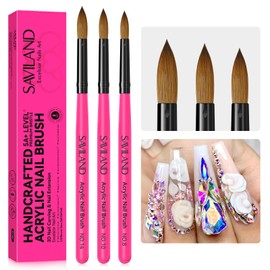 SAVILAND Acrylic Nail Brushes Set: Sizes 8, 10, 14 Nail Brushes for Professional Acrylic Powder Applications, Nails Extension, 3D Carving for Home Salon DIY Nail Art Brush Manicure Acrylic Tools Pink