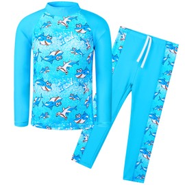 TFJH E 2-Piece Boys Swimsuits Rash Guard Sets UPF 50+ Bathing Suits Beachwear 476 BlueShark 104/110