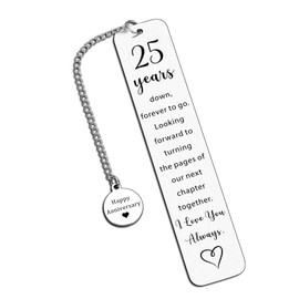 25 Year Anniversary Wedding Gifts for Wife Husband Couples 25th Wedding Anniversary Silver Gifts for Women Men Parents Unique Happy 25th Anniversary 25 Years Down Forever to Go Bookmark