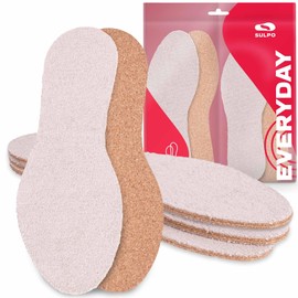 SULPO 4 Pairs of Barefoot Soles for Fresh Feet Insoles Made of Cotton Terry Cloth and Natural Cork Insoles for Men and Women Fresh Sole Size 36-46 / Set of 4 Shoe Insoles, beige