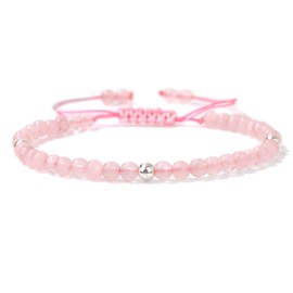 JENCVNL 4 mm Adjustable Genuine Natural Stone Bracelet with Metal Beads Women's Yoga Bracelet Natural Stone Bead Bracelets Real Gemstone Bracelet Women's Yoga Bracelet, Metal