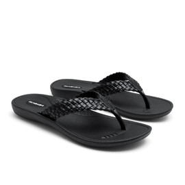 OKABASHI Women's Baha Flip Flop (Black, M) | Contoured Footbed w/Arch Support for All-Day Comfort | Slip-Resistant & Waterproof | Sustainably Made in The USA
