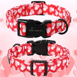 ARING PET Valentine's Day Dog Collar-Cotton Heart Dog Collars, Adjustable Valentine Heart Pet Collars Puppy Collar with Quick Release Buckle for Girl&Boy Dogs