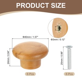 sourcing map 6Pcs Round Wood Drawer Knob, 1 5/8" Diameter Round Head Dresser Knobs Wooden Knobs with Screws for Furniture Drawer Dresser Wardrobe Cupboard, Beech