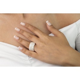 Vinani 2RKT Endless Chain Ring Shiny White 925 Sterling Silver Wool Ball, Sterling Silver