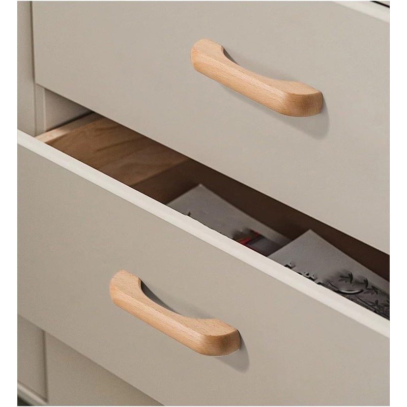 SYZOW 6 Pack Wooden Kitchen Cabinet Handles, 96mm Hole Centers,