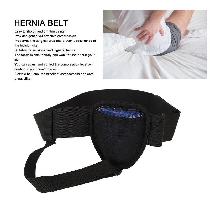 Inguinal Hernia Belt Adjustable Black PVC Gel Bag Soft Foam