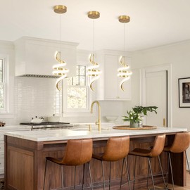 Sovinzert Spiral LED Pendant Light Fixtures, 15IN Modern Pendant Lights Adjustable Height 4000K Gold Kitchen Island Light Chandeliers for Dining Room Hanging Lights, 1 Pack