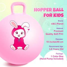 U&C Planet 18 Inch Space Hoppers for Kids,Jumping Ball with Handle,Rabbit Inflatable Hopping Balls,Hopper Ball with Pump for Boys Girls Age 3-8 Indoor and Outdoor Garden Game