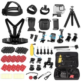 EMART 61 in 1 Action Camera Accessory Kit for Gopro Hero 8 DJI Osmo AKASO APEMAN Campark SJCAM with Waterproof Case Head Chest Wrist Strap Bike Mount Suction Cup Floating Grip Bundle