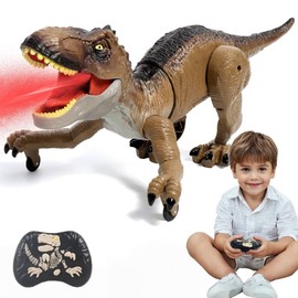 Sunrad Remote Control Dinosaur Toys for Kids 3-5 4-7 8-12 Year Old, Electronic RC Robot Dinosaur with Spray & Light & Roar, Realistic Walking T-Rex Toys Birthday Gifts for Boys Girls (Brown)