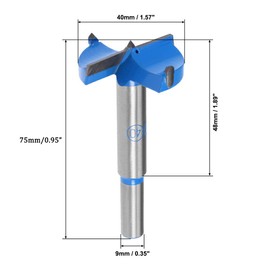 TA-VIGOR Forstner Drill Bit 40mm, Tungsten Carbide Wood Hole Saw Auger Opener for Woodworking Hinge Hole Drilling Boring Bit Cutter Blue