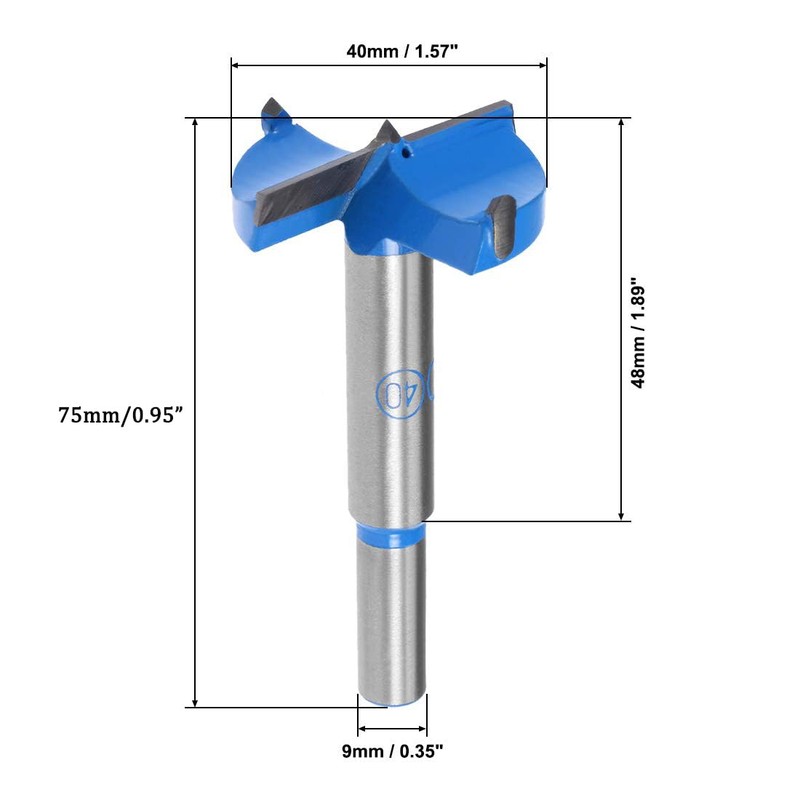 TA-VIGOR Forstner Drill Bit 40mm, Tungsten Carbide Wood Hole Saw