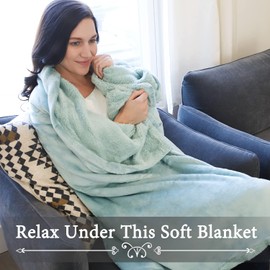Green Fluffy Fleece Sherpa Sofa Throws Single Blanket, Warm Thick Soft Cozy Bed Blankets, Plush Couch Throw Warm Cozy Reversible Blankets for Winter 150 x 130 cm