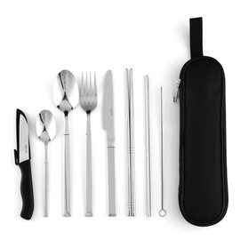 hecef Travel Cutlery Set, Portable Camping Cutlery Set for 1, Reusable 18/0 Stainless Steel Cutlery Set with Case (Silver)