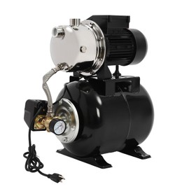 DYNAMI 1HP Shallow Well Pump with 6Gal Pressure Tank,Stainless Steel Irrigation Pump,Automatic Pressure Switch and Self-priming System,for Home Farm Irrigation Garden Lawn (1HP Black)