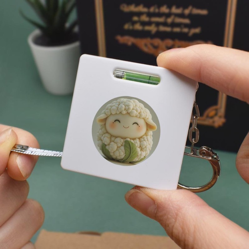 'Cute Cauliflower Sheep' Keyring Tape Measure/Spirit Level Tool (KM00042080)