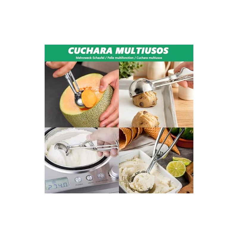 3 Piezas Cuchara para Helado, Acero Inoxidable, Cucharadas de Galletas