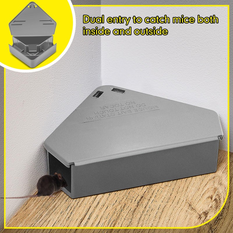 Qualirey 12 Pcs Mice Station with Key Triangle Bait Station