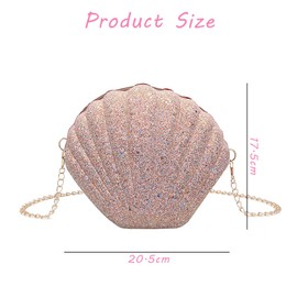 HuaMuDM Women's Shell Bag Sequins Chain Bag Girls Women Glitter Bag, pink