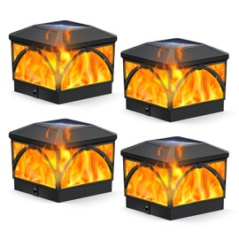 LETMY Solar Post Cap Lights Outdoor 4 Pack- Flickering Flame & Warm Light Mode 4x4 Fence Post Solar Lights Outdoor Waterproof for Fence, Garden, Yard, Deck, Patio Decor, 4X4 Vinyl/Wooden Post