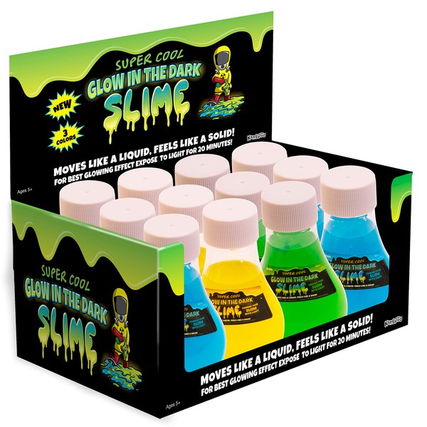 Kangaroo 12 Pack Slime Toy (Glow in Dark Slime), 12 Bottles Glow Slime, Blue, Yellow & Green
