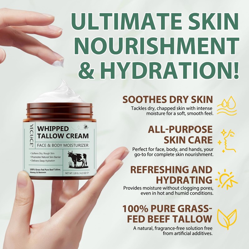 NIFEISHI 2 Pack Beef Tallow for Skin, Whipped Tallow and