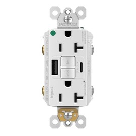 Legrand Pass & Seymour Radiant 20 Amp Hospital-Grade GFCI Wall Power Outlet with 2.0 Amp USB Charger, White