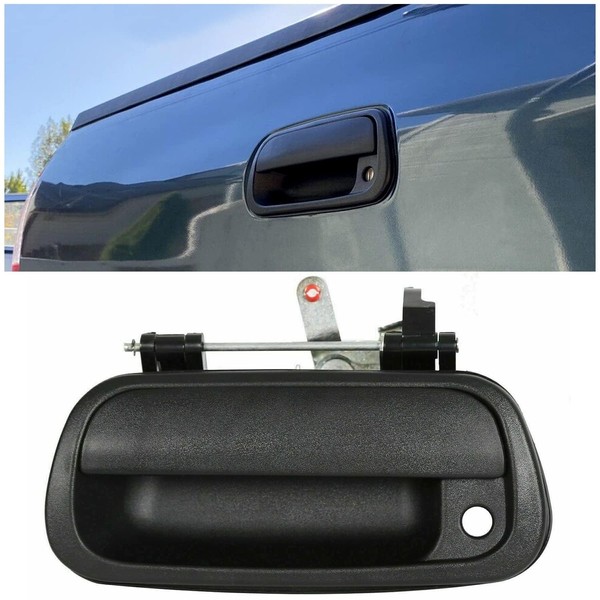 HECASA Tailgate Handle Liftgate Latch Handle Compatible with 2000-2006 Toyota Tundra w/Keyhole Black Textured Pickup Truck Replacement for 69090-0C010 69090-0C030C0