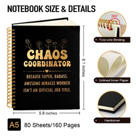 Msticey Chaos Coordinator 160 Blank Pages Gold Foil Hardcover Spiral Notebook, Appreciation Gift for Boss Admin Team Leader Coworker, Thank You Gift for Father Mother Teacher Nurse Office Manager